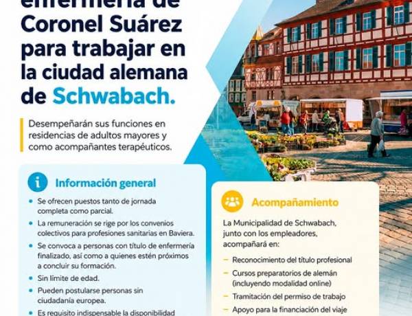 Se buscan profesionales de enfermería de Coronel Suárez para trabajar en Schwabach