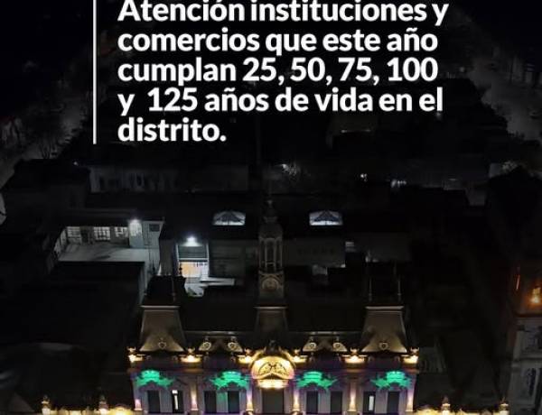 ATENCION: Instituciones y comercios que esten cumpliendo sus 25, 50, 75, 100 o 125 años