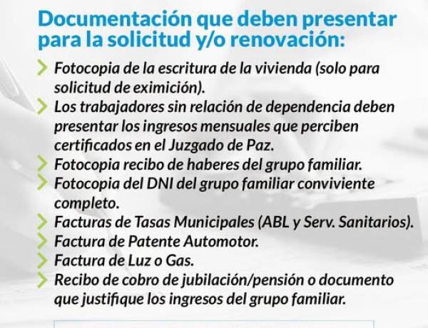 Renovación y /o Eximición de Tasas Municipales