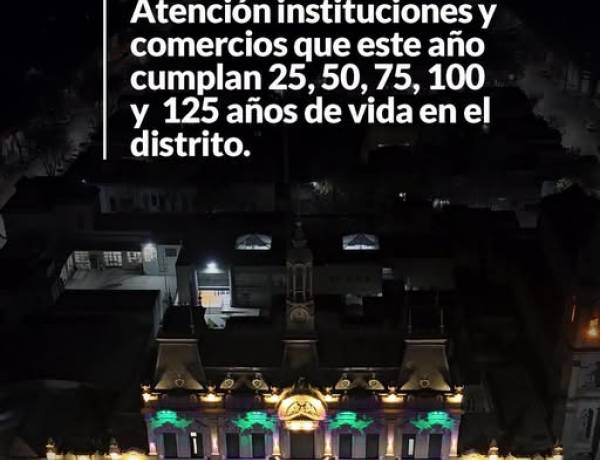 ATENCION: instituciones y comercios que cumplan sus 25, 50, 75, 100 o 125 años de vida institucional