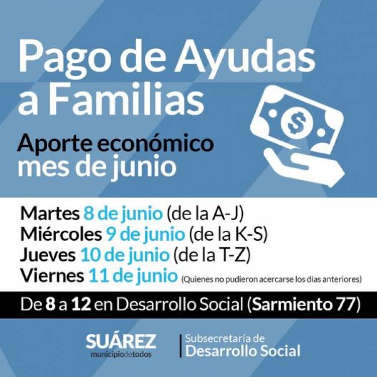 Pago de ayudas a familias del mes de junio⠀