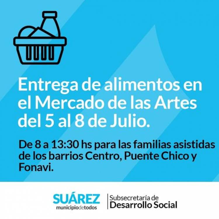 Entrega de alimentos del mes de julio en el Mercado de las Artes