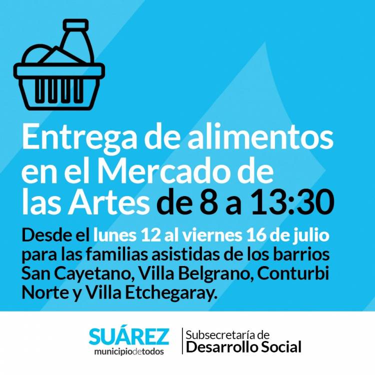 Entrega de alimentos del mes de julio en el Mercado de las Artes
