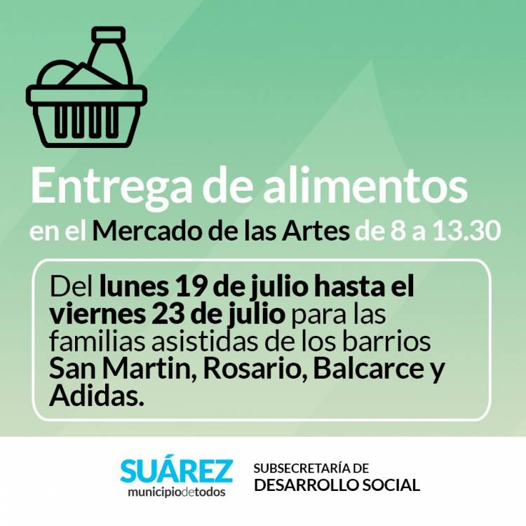 Entrega de alimentos del mes de julio en el Mercado de las Artes