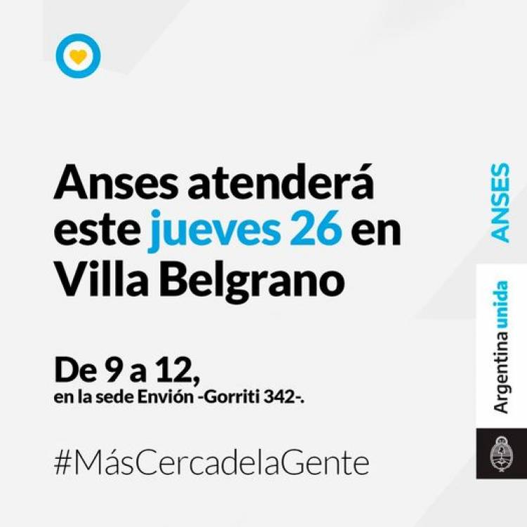 Anses atenderá este jueves en Villa Belgrano⠀
