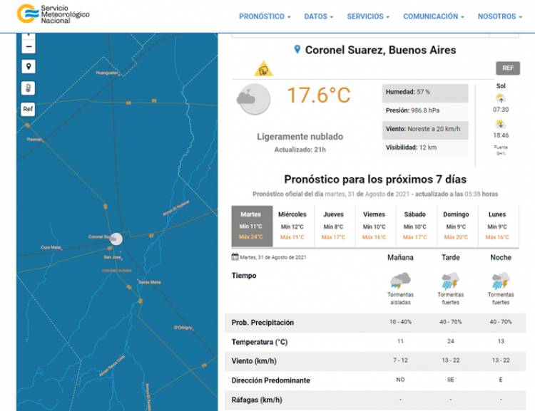 Pronóstico del tiempo oficial para Coronel Suárez y la región