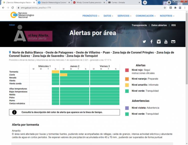 Alerta Amarilla: por lluvias y tormentas
