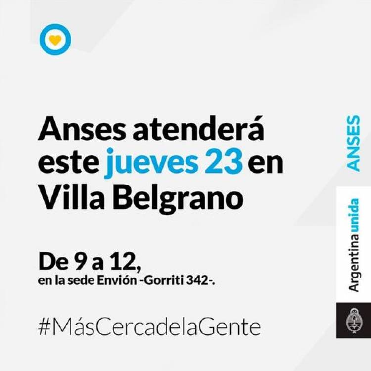 Anses atenderá en Villa Belgrano