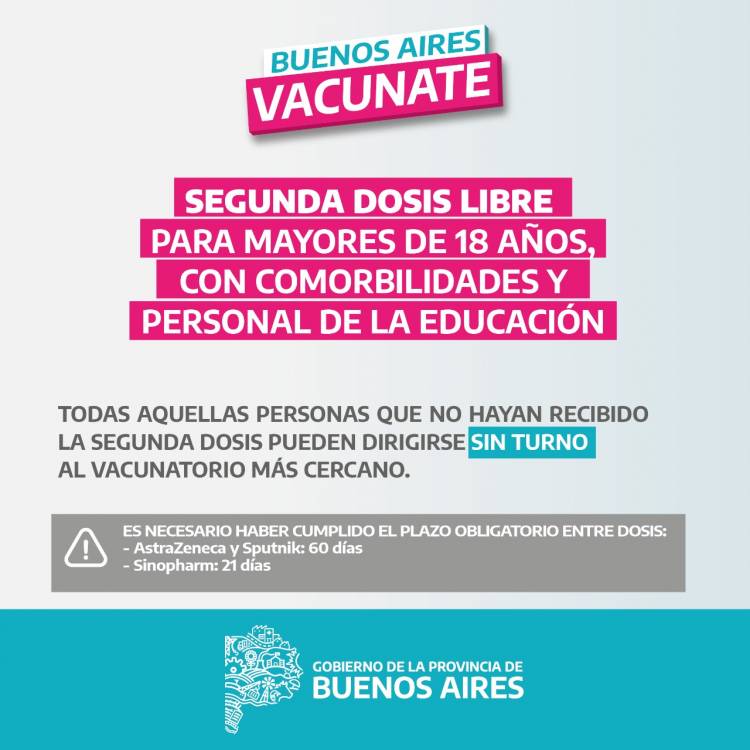 2da dosis libre, mayores de 18 años con comorbilidades y personal de la educación.⠀