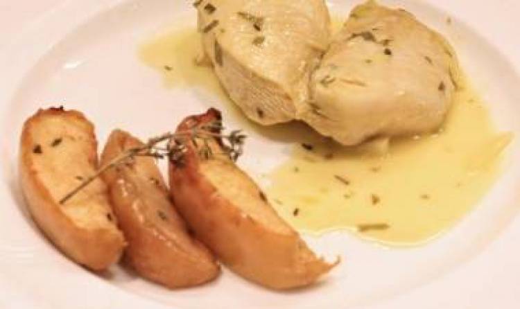 Recetas de Pollo con sidra y hierbas, mas un postre de Mini alfajores de brownie