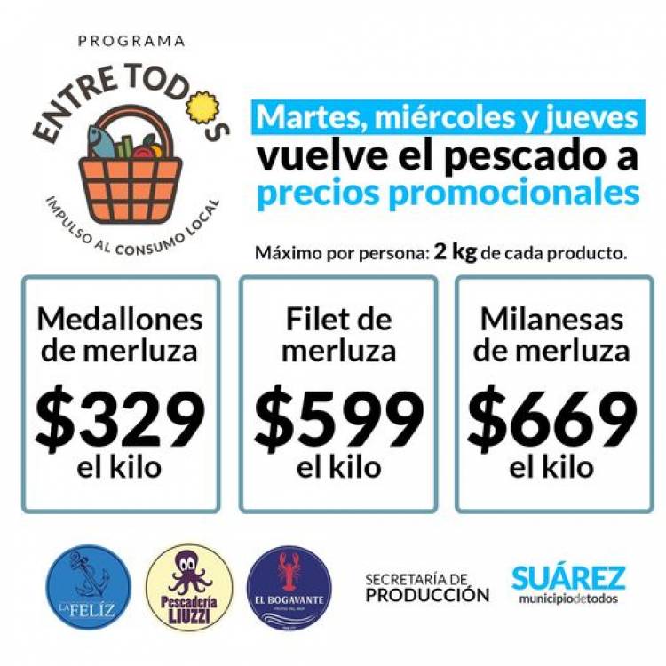 Programa Entre Todos: Martes, miércoles y jueves vuelve el pescado a precios promocionales 