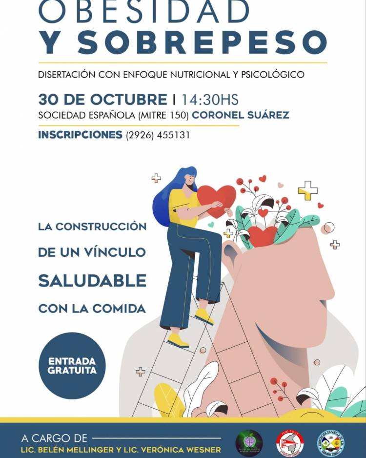 Te invitamos a la charla sobre Obesidad y Sobrepeso, ABIERTA Y GRATUITA a toda la comunidad de Coronel Suárez