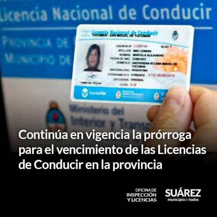 Continúa en vigencia la prórroga para el vencimiento de las Licencias de Conducir en la provincia