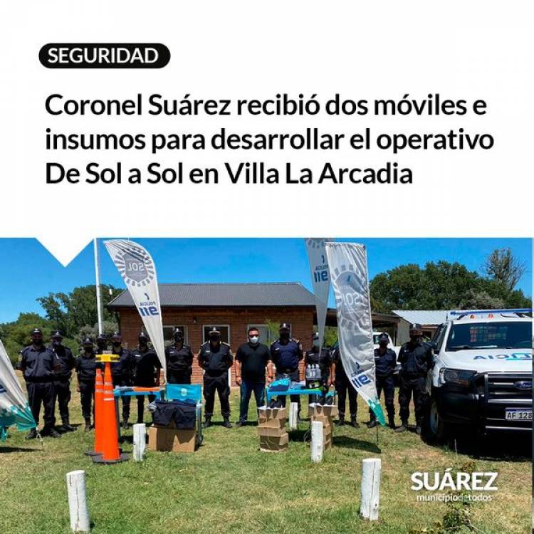 Coronel Suárez recibió dos móviles e insumos para desarrollar el operativo De Sol a Sol en Villa La Arcadia