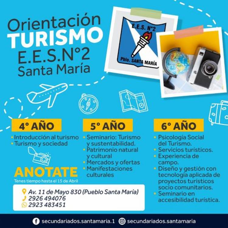 Orientación TURISMO en la Secundaria N° 2 de Santa María