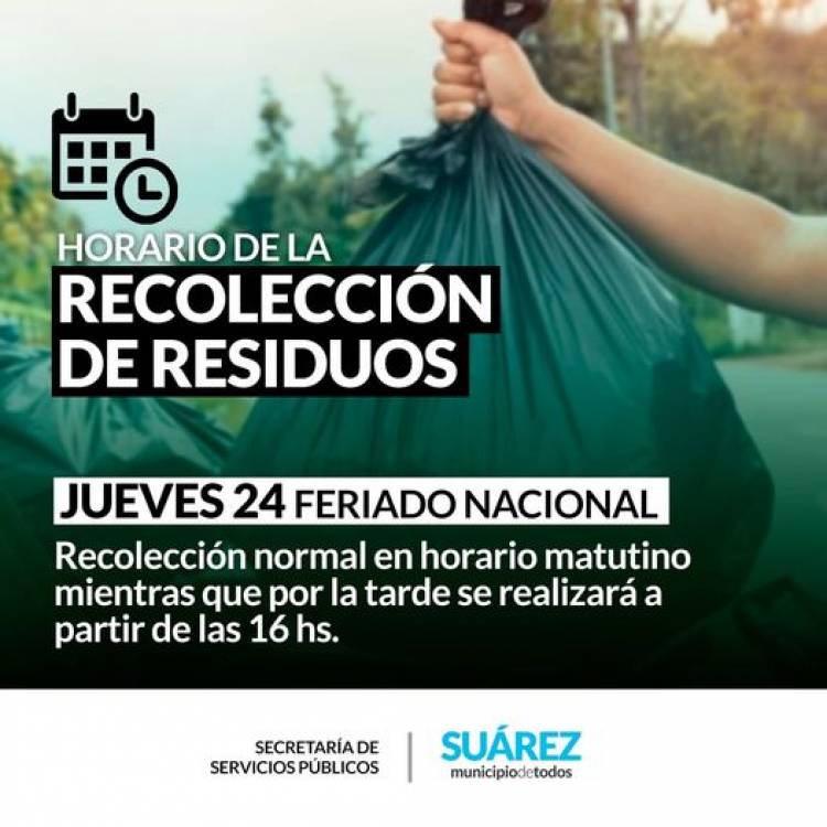 Horario de recolección de residuos Feriado Nacional 
