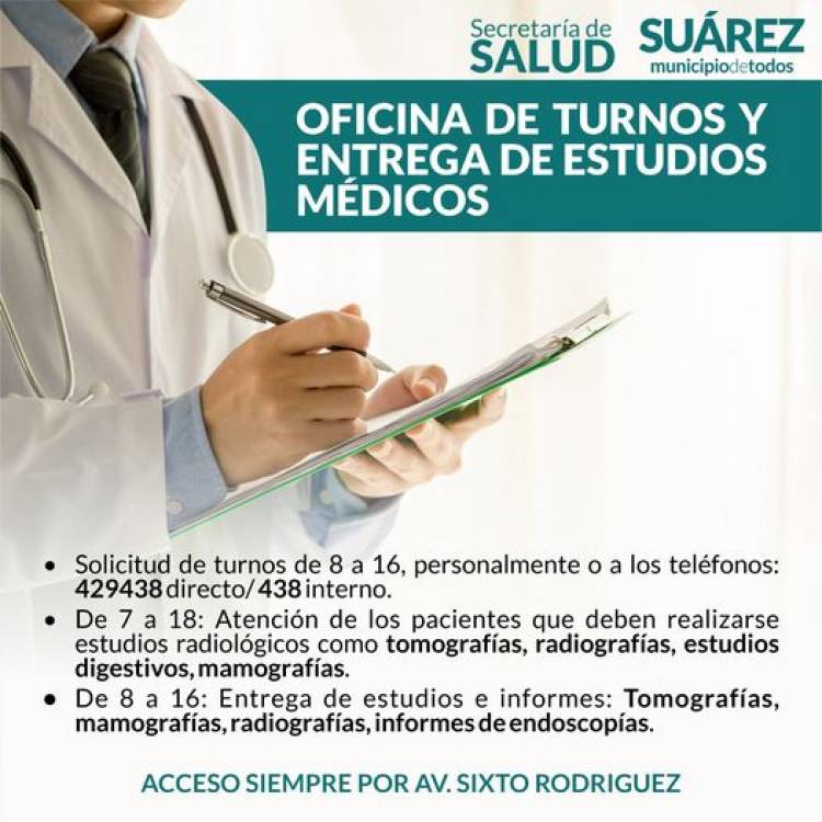 Oficina de turnos y entrega de estudios médicos