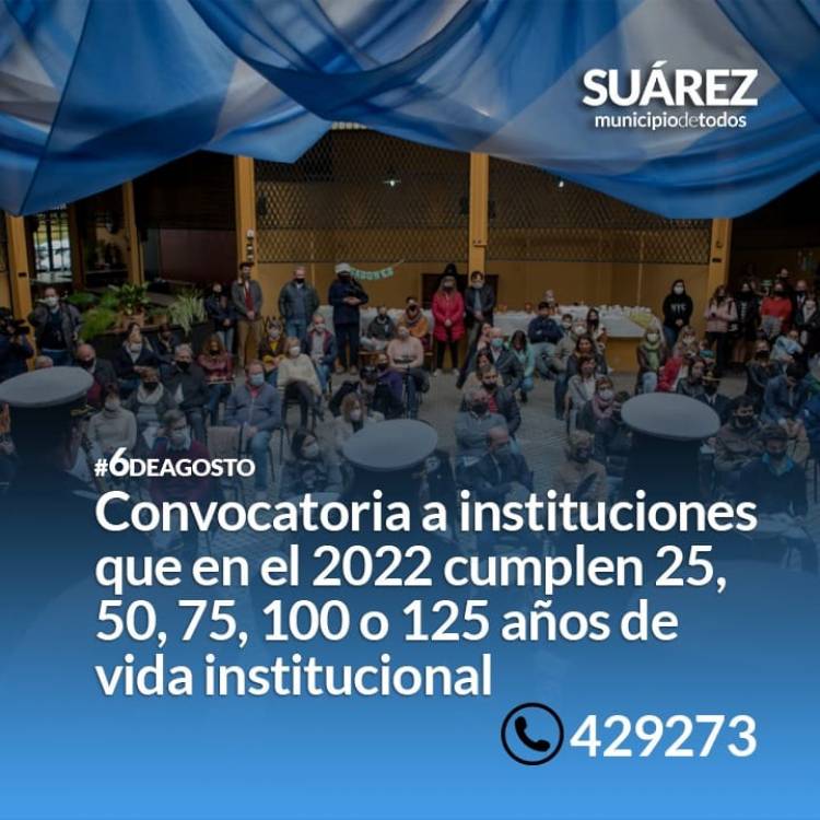 Convocatoria a instituciones que cumplen 25, 50, 75, 100 o 125 años de vida institucional