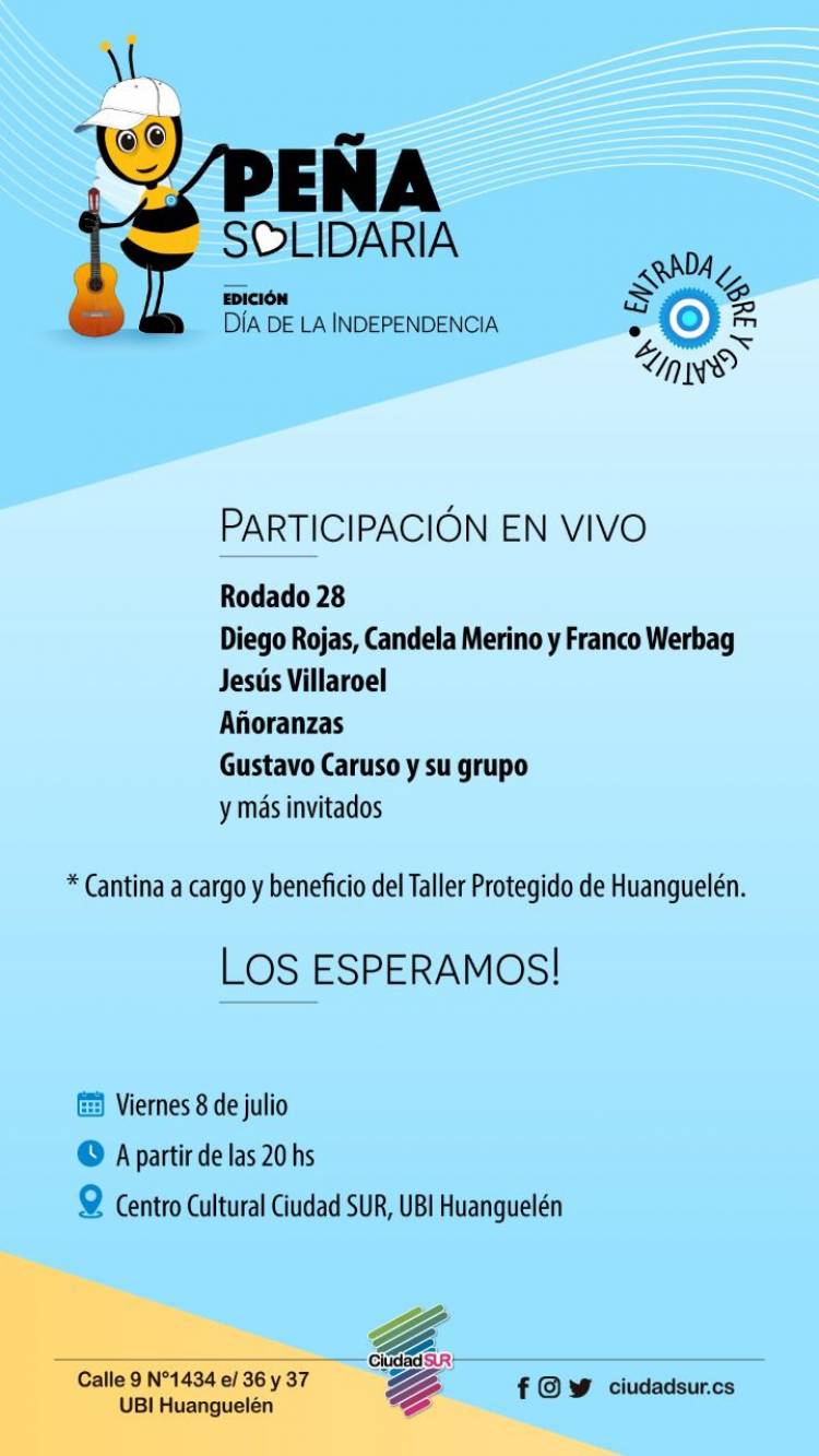 Huanguelén: No te pierdas la "Peña Solidaria" este viernes 8 de Julio 20 hs.