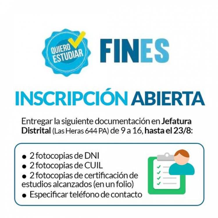 Se encuentra abierta la inscripción al Plan Fines