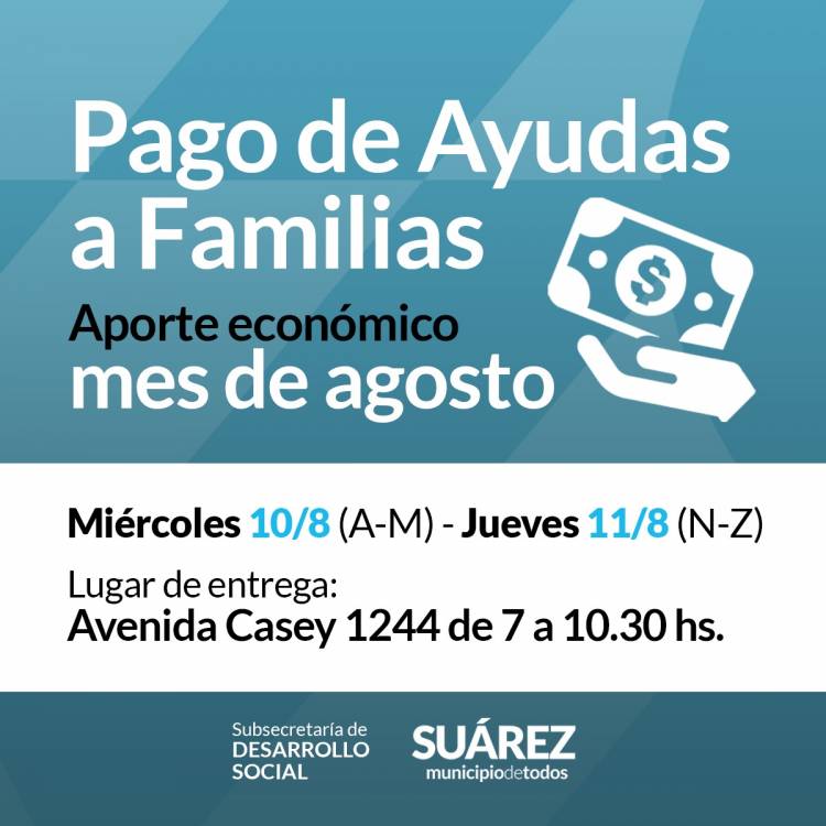 Pago de ayudas a familias del mes de agosto