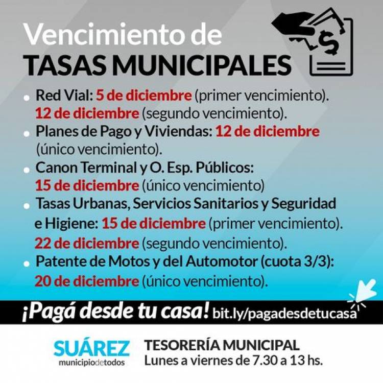 Vencimiento de Tasas Municipales del mes de Diciembre