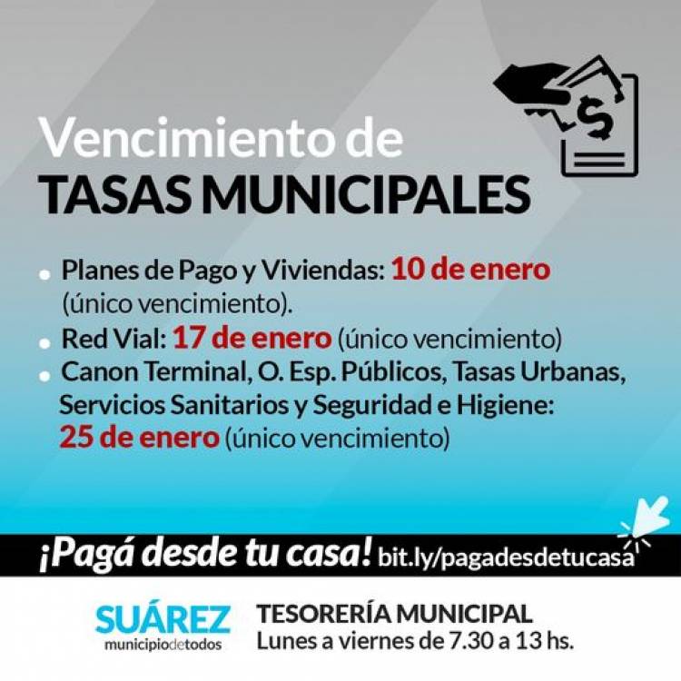 Vencimiento de tasas municipales del mes de enero 