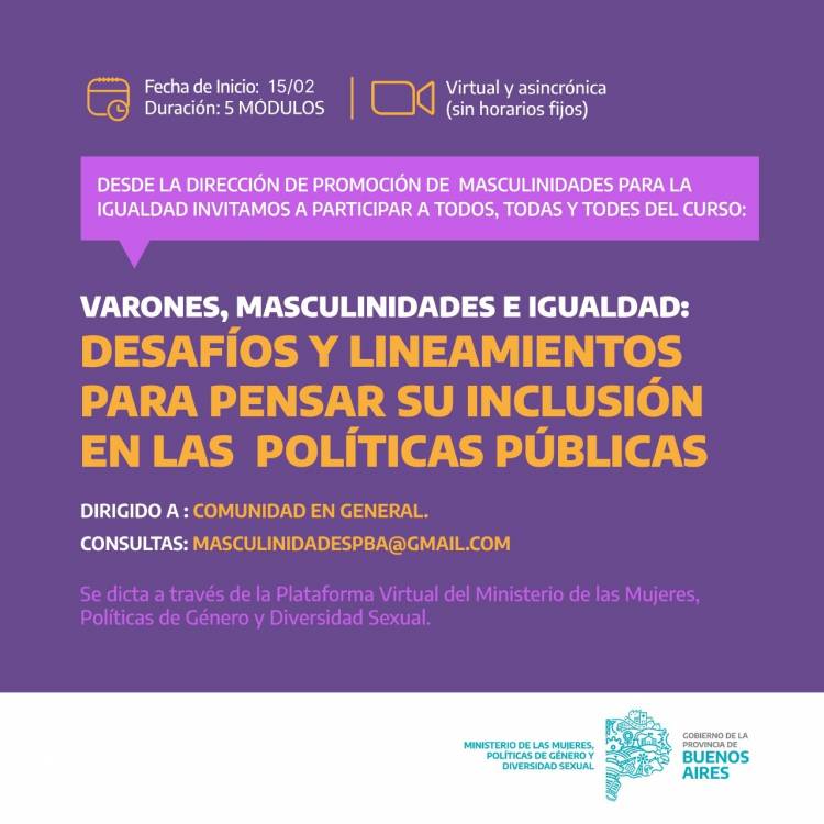 Curso Virtual: “Varones, masculinidades e igualdad: desafíos y lineamientos para pensar su inclusión en las políticas públicas”