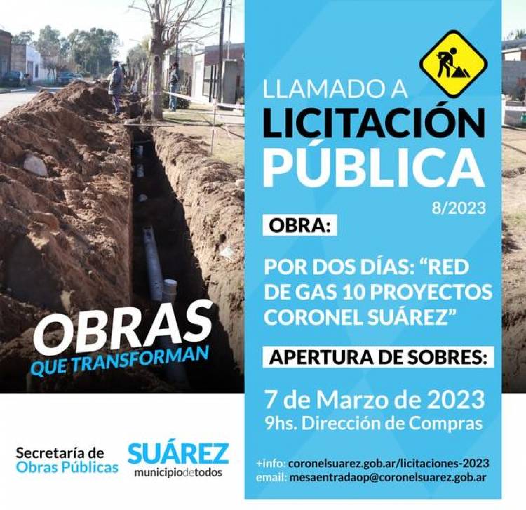 Licitacion: red de gas 10 Proyectos Coronel Suàrez