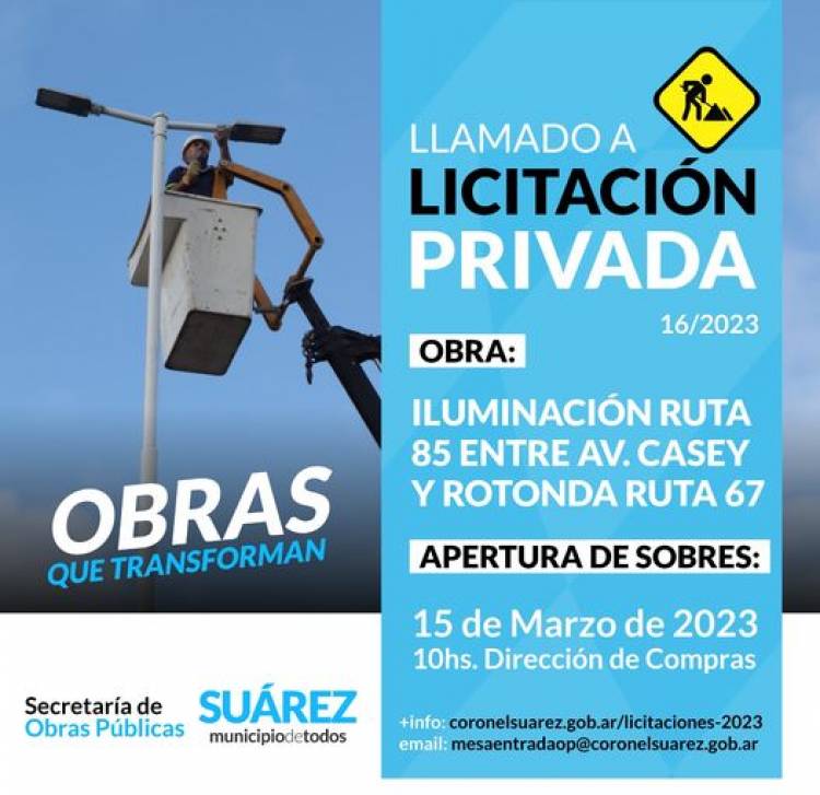 Licitacion: ILUMINACION RUTA 85 ENTRE AV. CASEY Y ROTONDA RUTA 67