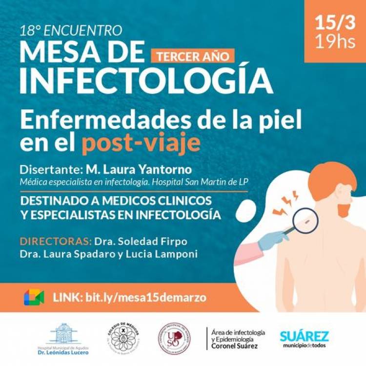 “Enfermedades de la piel post-viaje” será la temática del 18° encuentro de la Mesa de Infectología