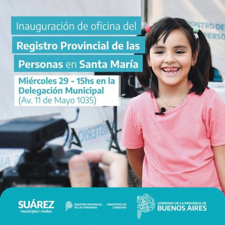 Se inaugura una oficina del Registro Provincial de las Personas en Santa María