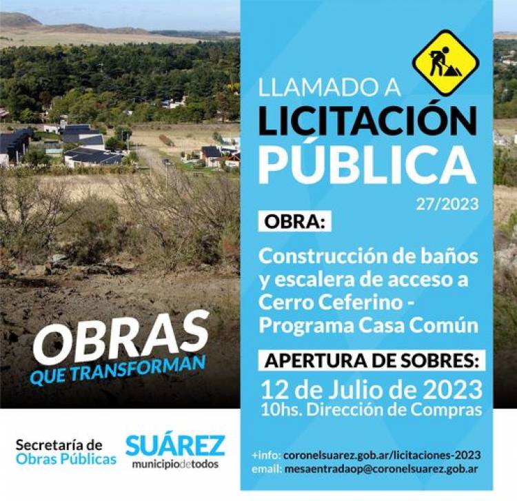 Licitacion Publica: construcción de baños públicos y escalera de acceso a Cerro Ceferino