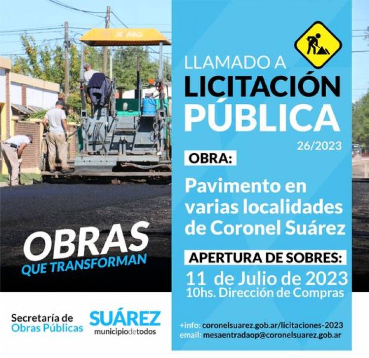 Licitacion Publica: “Pavimento en varias localidades de Coronel Suárez”