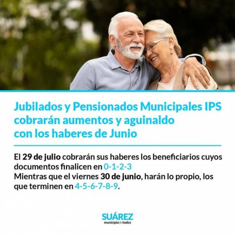 Jubilados y Pensionados Municipales IPS cobrarán aumentos y aguinaldo con los haberes de junio