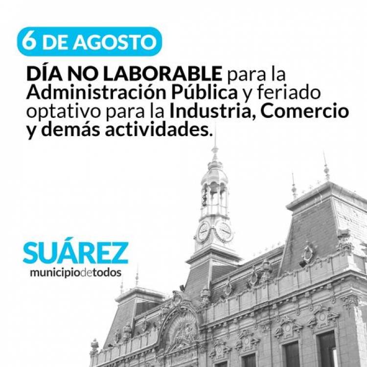 ATENCIÓN DÍA NO LABORABLE EL 6 DE AGOSTO 
