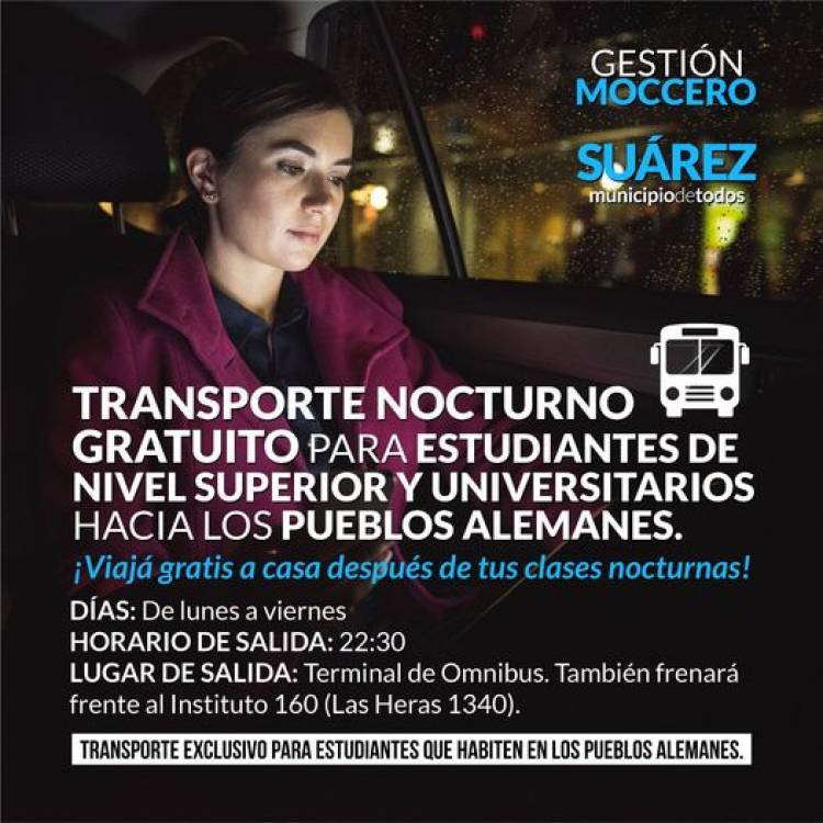 Transporte Gratuito para estudiantes del nivel superior y universitario hacia los Pueblos Alemanes