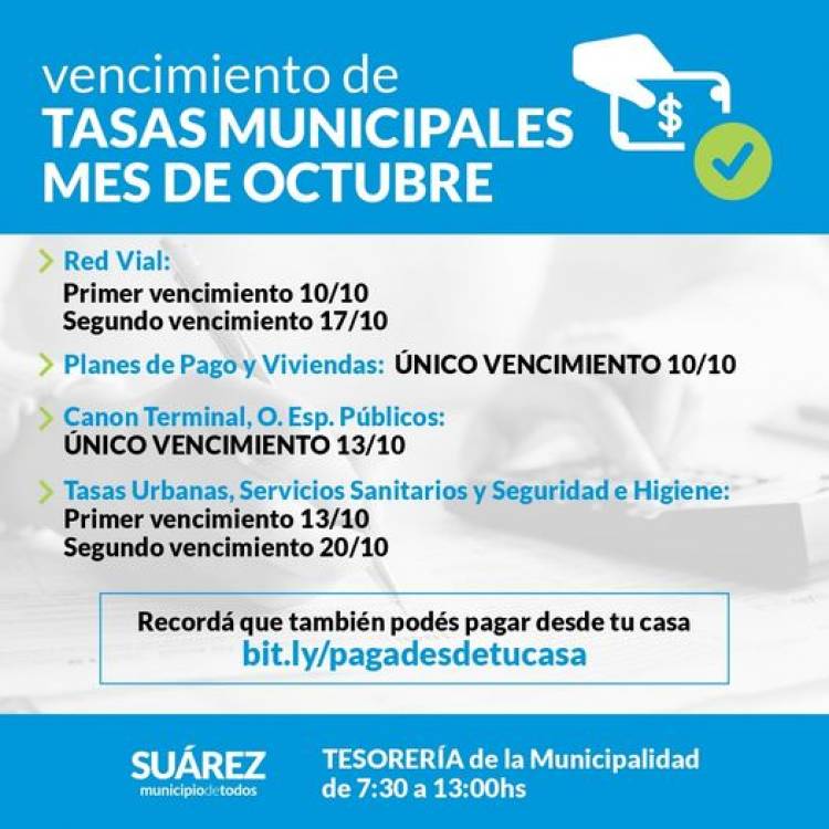VENCIMIENTO DE TASAS MUNICIPALES DEL MES DE OCTUBRE