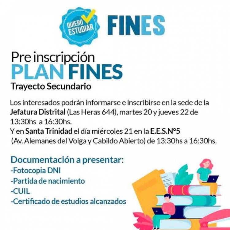 Se encuentra abierta la pre-inscripción al Plan FinEs Trayecto Secundario
