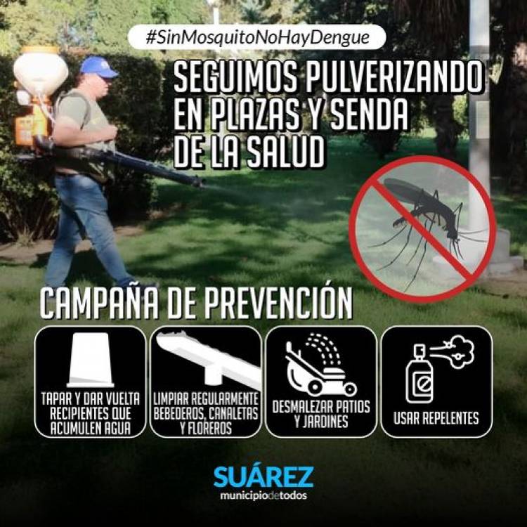 Mosquitos: pulverización terrestre en plazas y senda de la salud