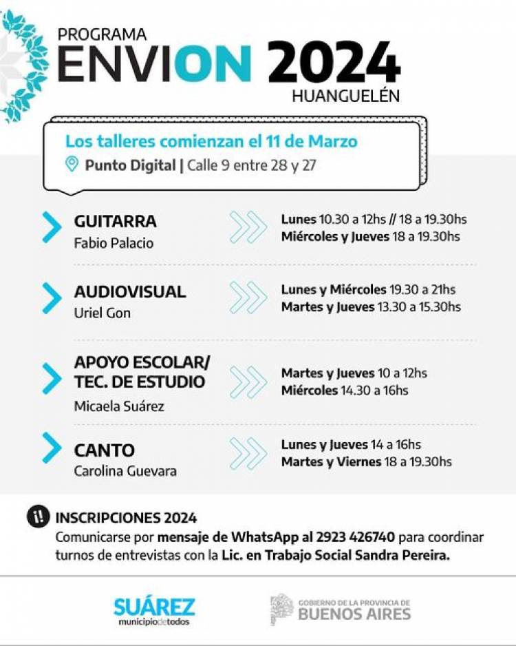 Huanguelén: inscribite en los talleres del programa Envión 2024