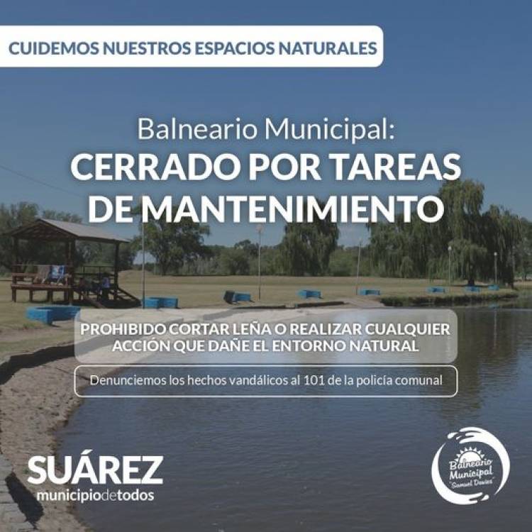 El Balneario Municipal permanecerá cerrado por tareas de mantenimiento
