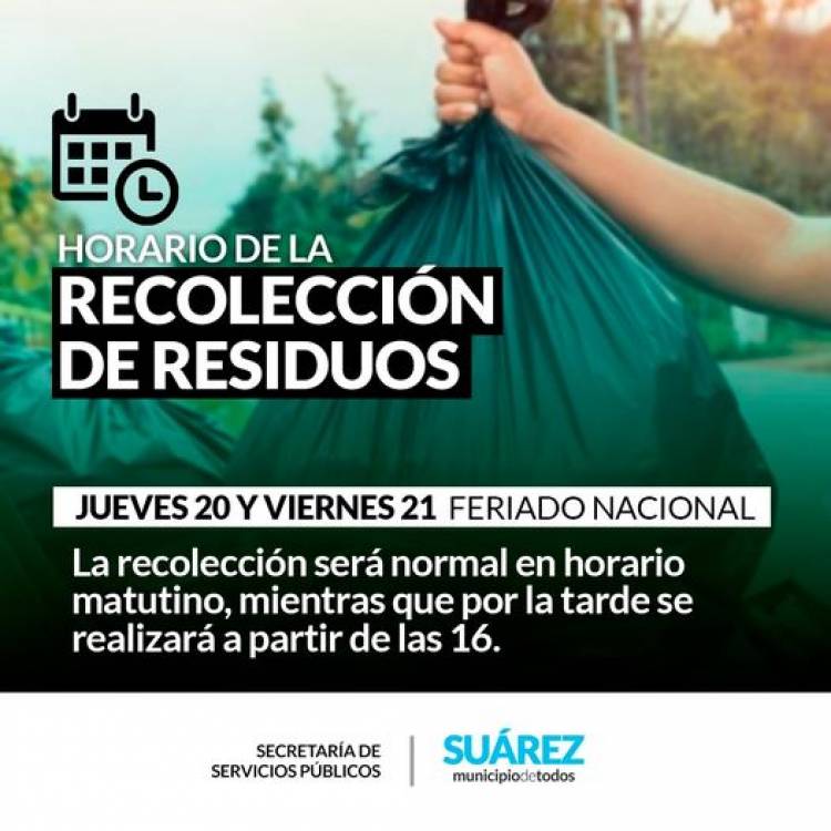 Horario de recolección de residuos del Jueves y Viernes FERIADOS NACIONALES