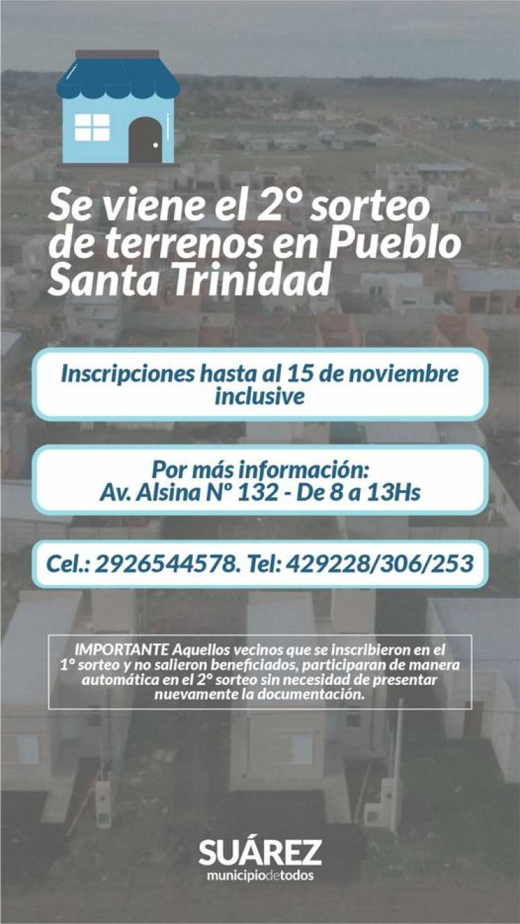 Se viene el 2° sorteo de terrenos en Pueblo Santa Trinidad