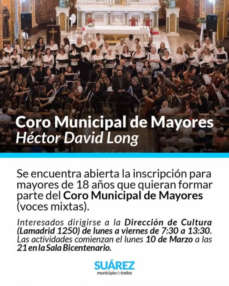 Abiertas las inscripciones al Coro Municipal de Mayores "Héctor David Long"