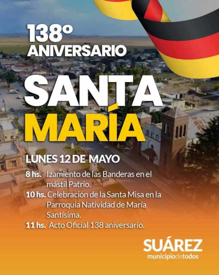 Pueblo Santa María conmemora su 138° aniversario
