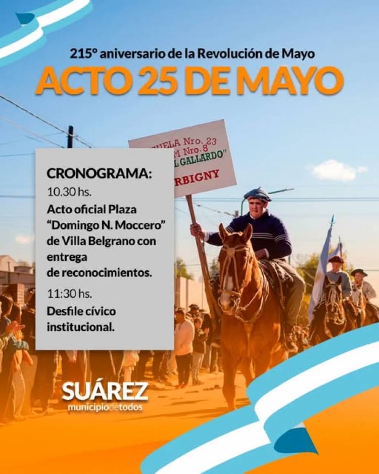 Invitación al Acto por el 215° Aniversario de la Revolución de Mayo 