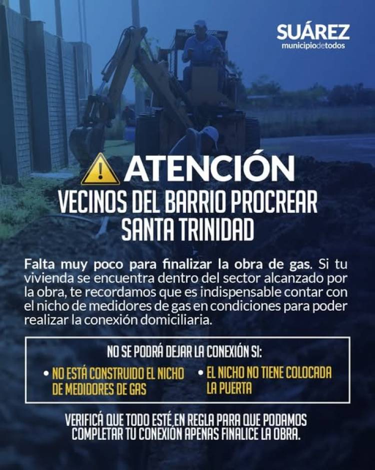 ¡ATENCIÓN VECINOS DE SANTA TRINIDAD – BARRIO PROCREAR!