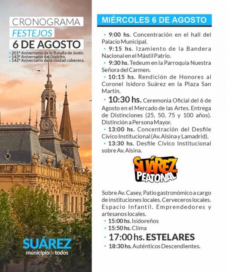 Cronograma de festejos del 6 de Agosto