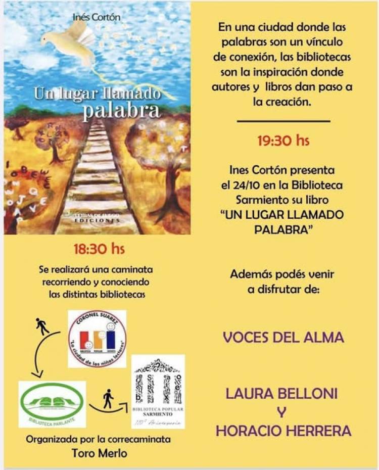 Caminata literaria y presentación del libro “Un lugar llamado palabra” de la escritora Inés Cortón 